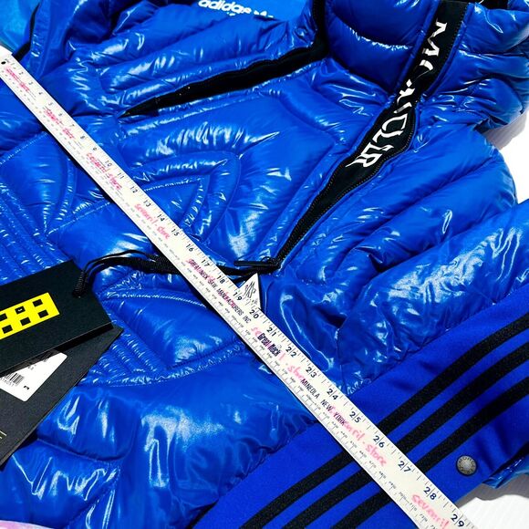 RARE Moncler x Adidas Chambery Down Jacket 3/ L Blue Quilted Side Snap NWT - Picture 9 of 16